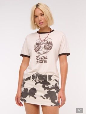 Abercrombie & Fitch Mid Rise Belted Cow Print Denim Mini Skirt Skort NWT